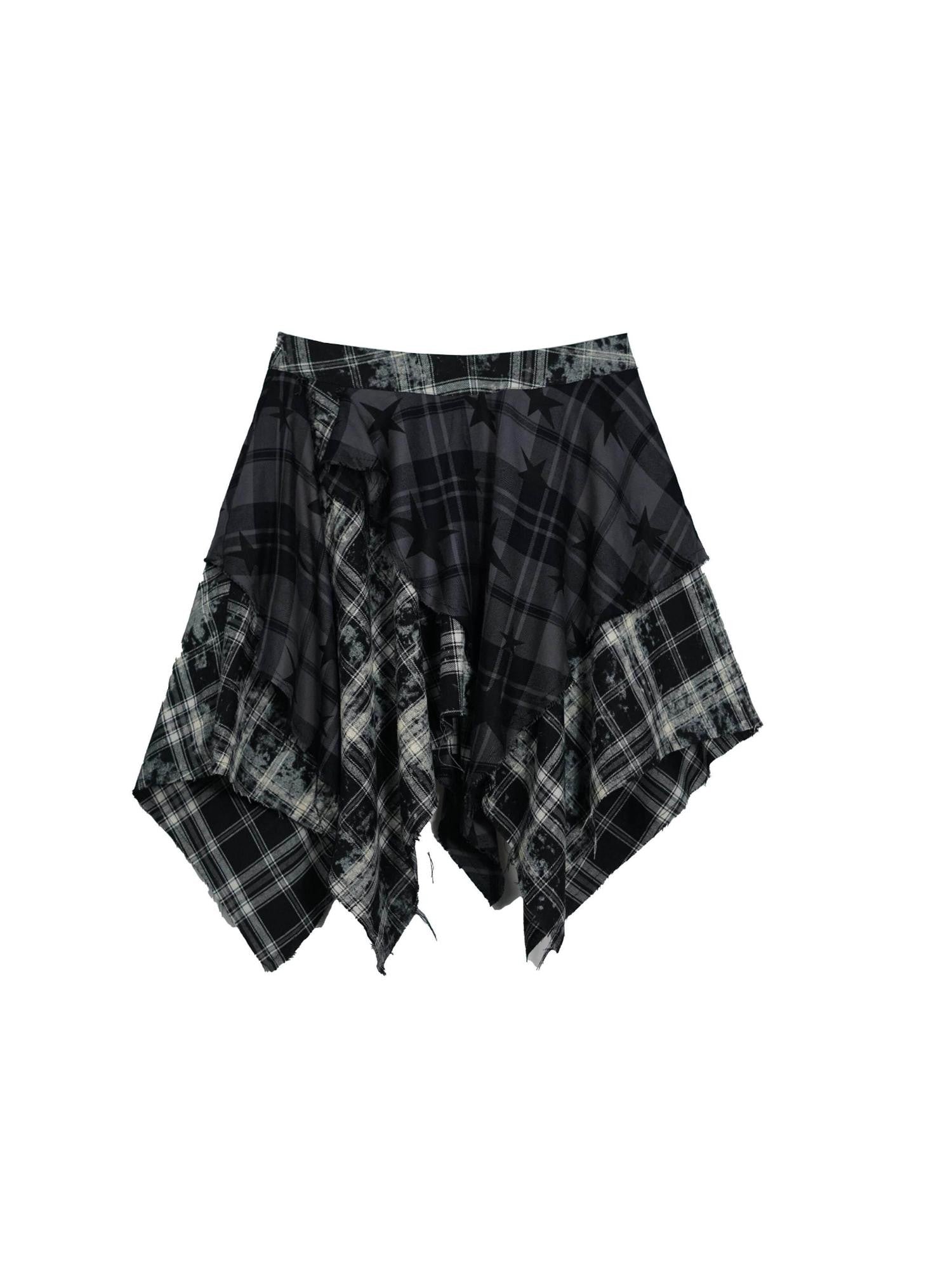 Cest Nous Star Check Irregular Frayed Leather Patch Fur Waist Women&
