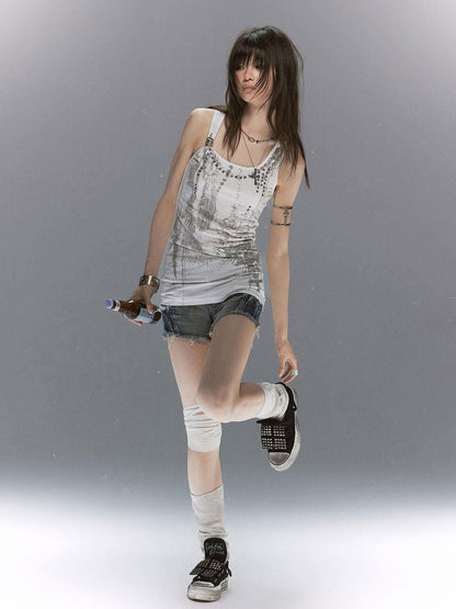 Cest Nous Studded Punk Graffiti Lace Velcro Low Top Round Toe Women&