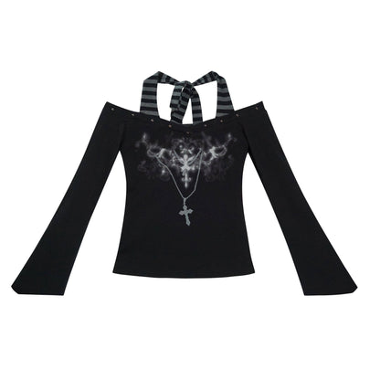 Cest_Nous_Studded_Punk_Print_Off_Shoulder_Halter_Women&
