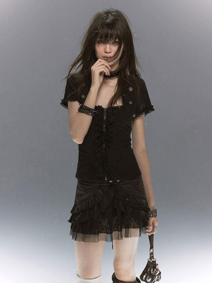Cest Nous Textured Ruffle Lace Spliced Punk Fitted Women&