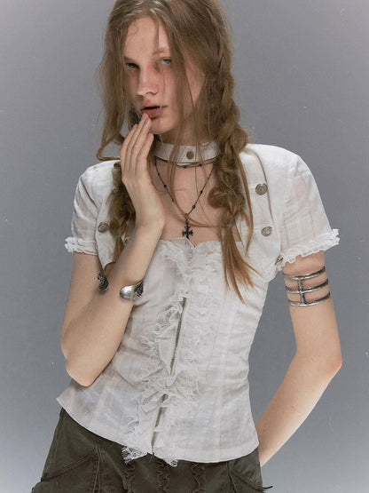 Cest Nous Textured Ruffle Lace Spliced Punk Fitted Women&