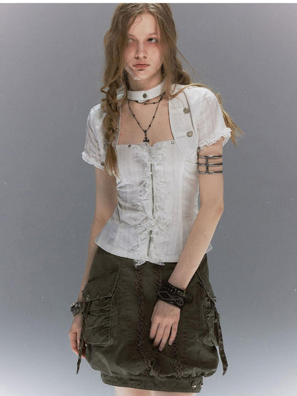 Cest Nous Textured Ruffle Lace Spliced Punk Fitted Women&