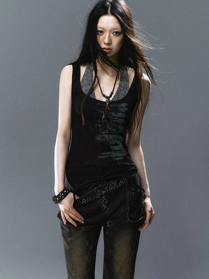 Two Way Graffiti Print Layered Bandeau Top