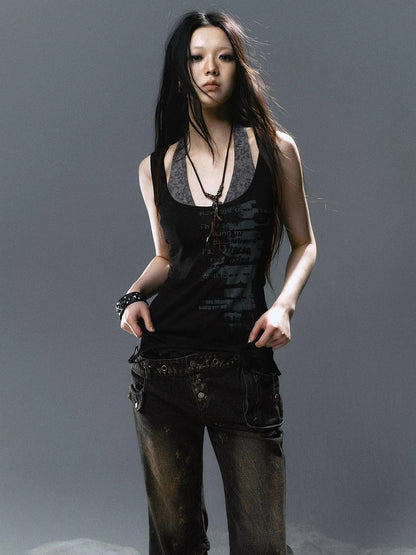 Two Way Graffiti Print Layered Bandeau Top