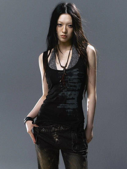 Two Way Graffiti Print Layered Bandeau Top