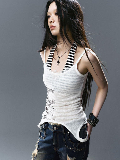 Update Cest Nous Two Way Graffiti Print Layered Bandeau Top