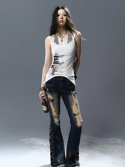 Two Way Graffiti Print Layered Bandeau Top