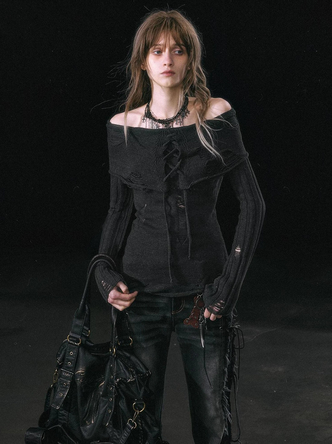 Chinese Clothing Cest Nous Update Asymmetrical Hollow Knit Turtleneck Sweater