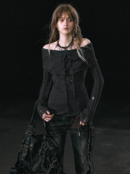 Chinese Clothing Cest Nous Update Asymmetrical Hollow Knit Turtleneck Sweater