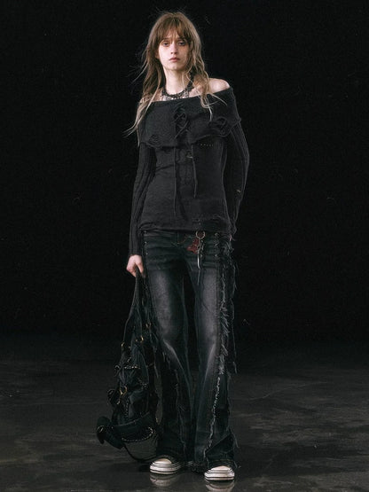 Chinese Clothing Cest Nous Update Asymmetrical Hollow Knit Turtleneck Sweater