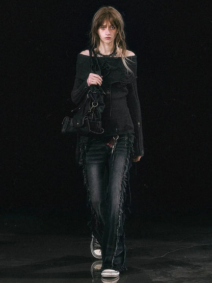 Chinese Clothing Cest Nous Update Asymmetrical Hollow Knit Turtleneck Sweater