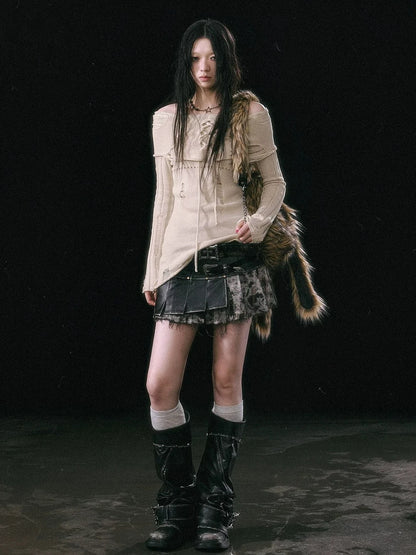 Chinese Clothing Cest Nous Update Asymmetrical Hollow Knit Turtleneck Sweater