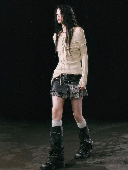 Chinese Clothing Cest Nous Update Asymmetrical Hollow Knit Turtleneck Sweater