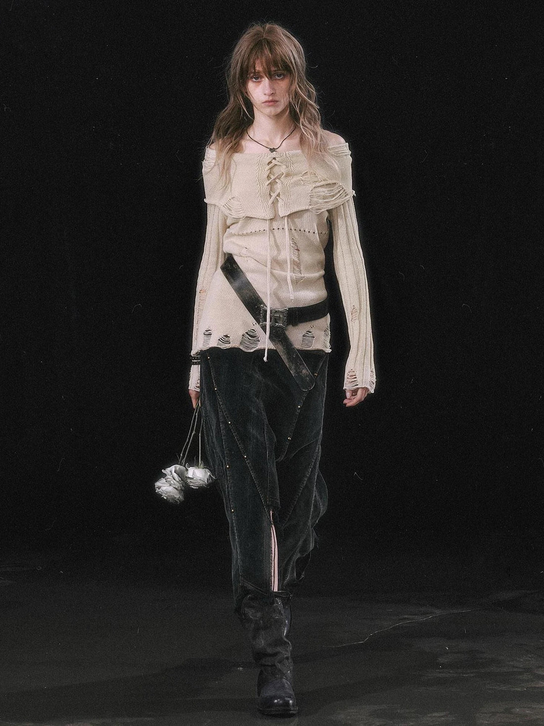 Chinese Clothing Cest Nous Update Asymmetrical Hollow Knit Turtleneck Sweater