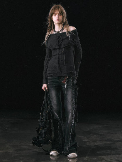 Chinese Clothing Cest Nous Update Asymmetrical Hollow Knit Turtleneck Sweater