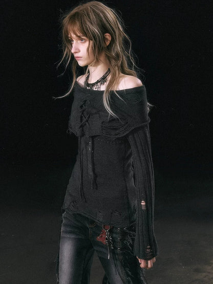 Chinese Clothing Cest Nous Update Asymmetrical Hollow Knit Turtleneck Sweater