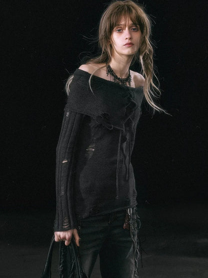 Chinese Clothing Cest Nous Update Asymmetrical Hollow Knit Turtleneck Sweater