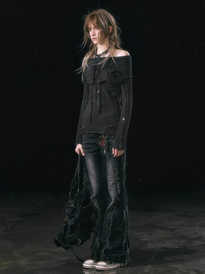 Chinese Clothing Cest Nous Update Asymmetrical Hollow Knit Turtleneck Sweater