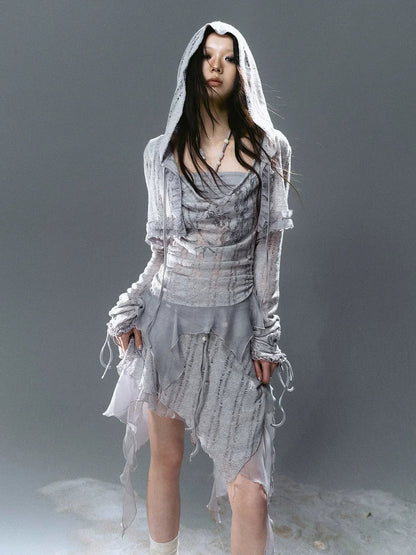 Chinese Clothing Cest Nous Update Blue Mist Beaded Asymmetrical Ruffle Skirt