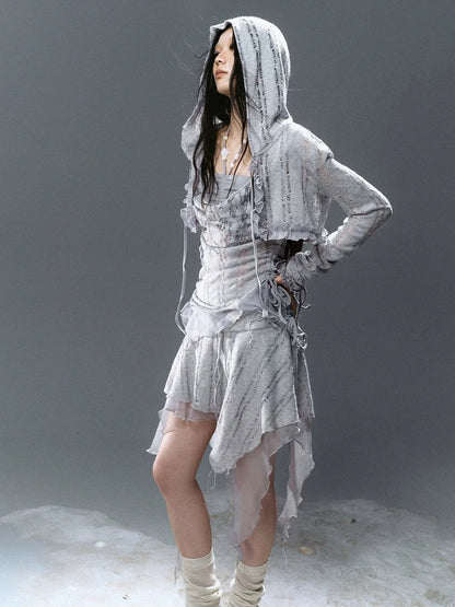 Chinese Clothing Cest Nous Update Blue Mist Beaded Asymmetrical Ruffle Skirt