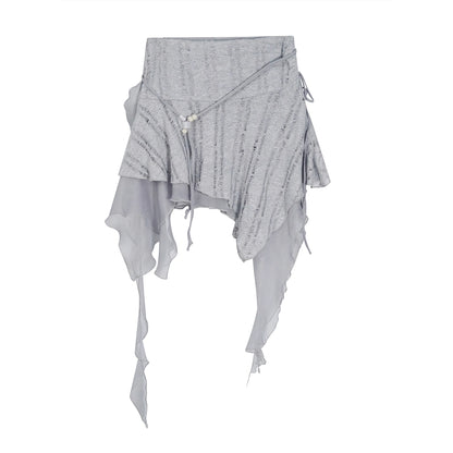 Chinese Clothing Cest Nous Update Blue Mist Beaded Asymmetrical Ruffle Skirt MISSTT