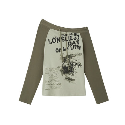 Chinese Clothing Cest Nous Update Brokenhearted Motorcyclist Off Shoulder Print Top MISSTT