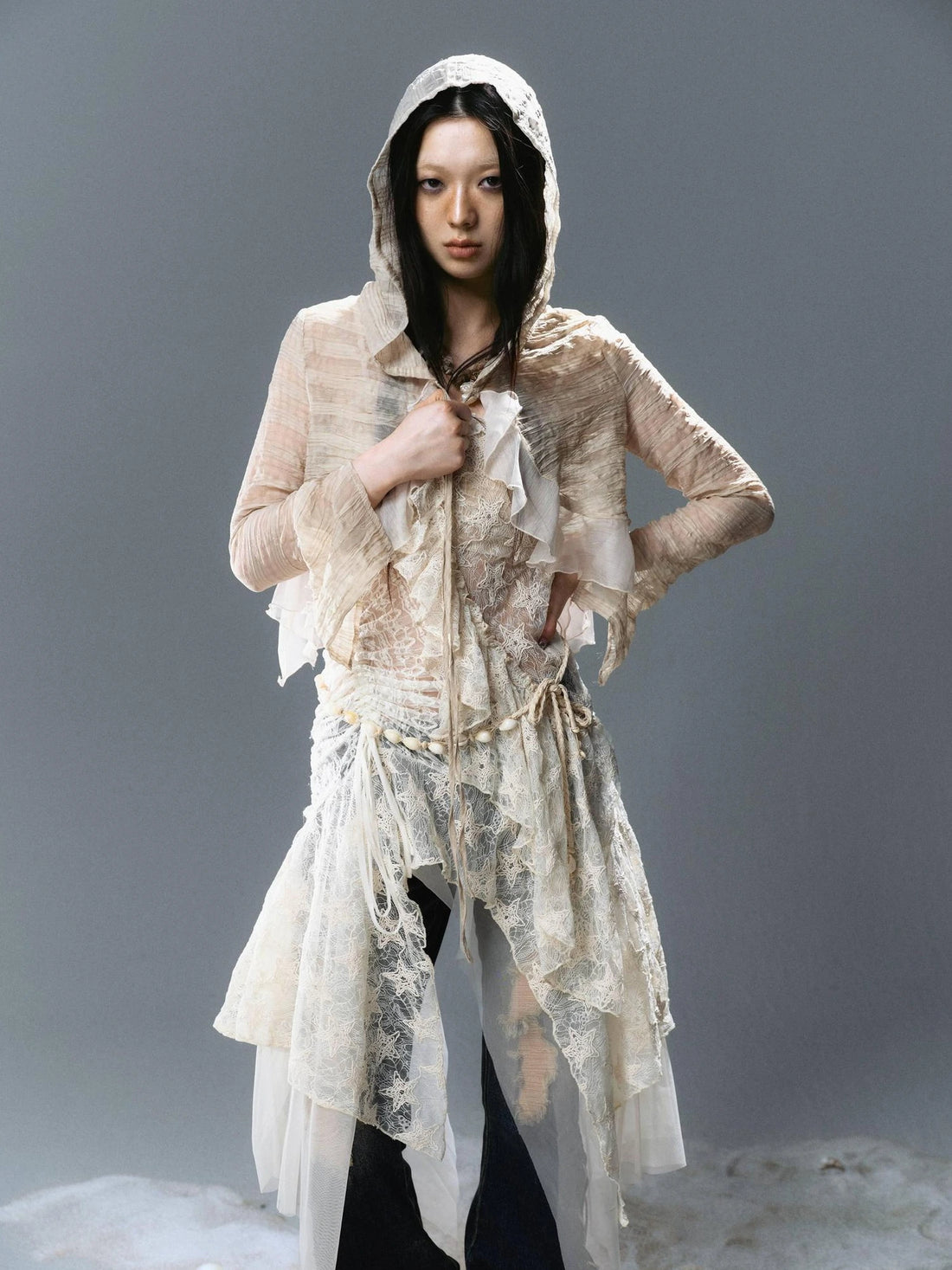 Chinese Clothing Cest Nous Update Checked Chiffon Hooded Cardigan