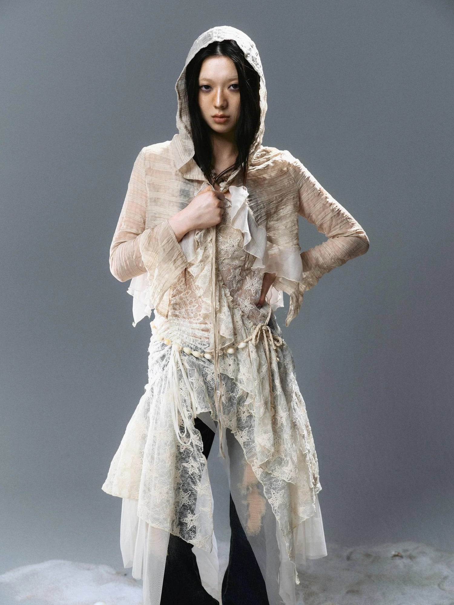 Chinese Clothing Cest Nous Update Checked Chiffon Hooded Cardigan