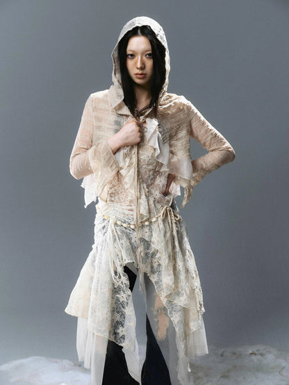Chinese Clothing Cest Nous Update Checked Chiffon Hooded Cardigan