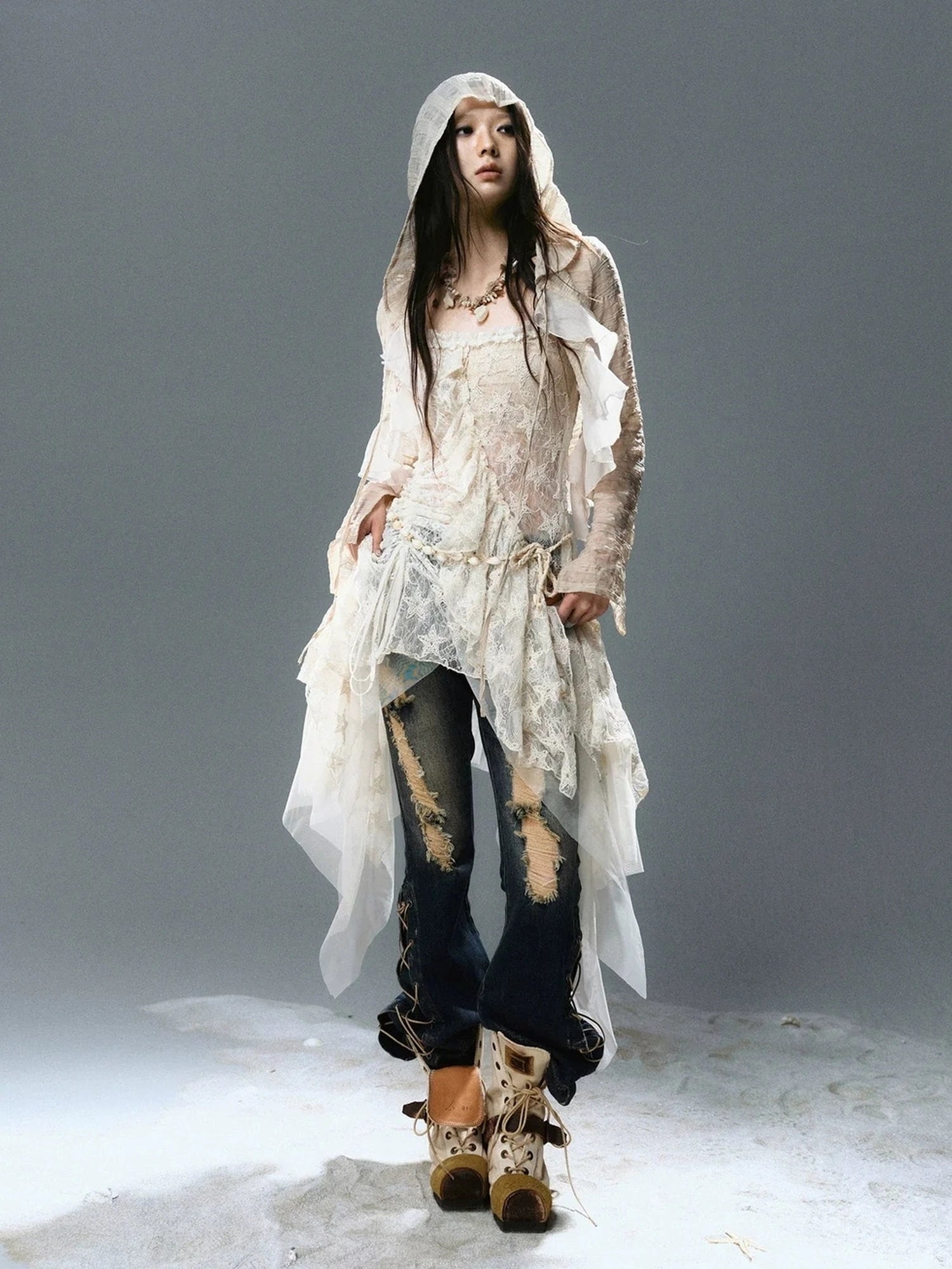 Chinese Clothing Cest Nous Update Checked Chiffon Hooded Cardigan