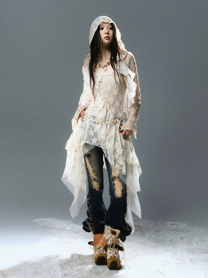 Chinese Clothing Cest Nous Update Checked Chiffon Hooded Cardigan