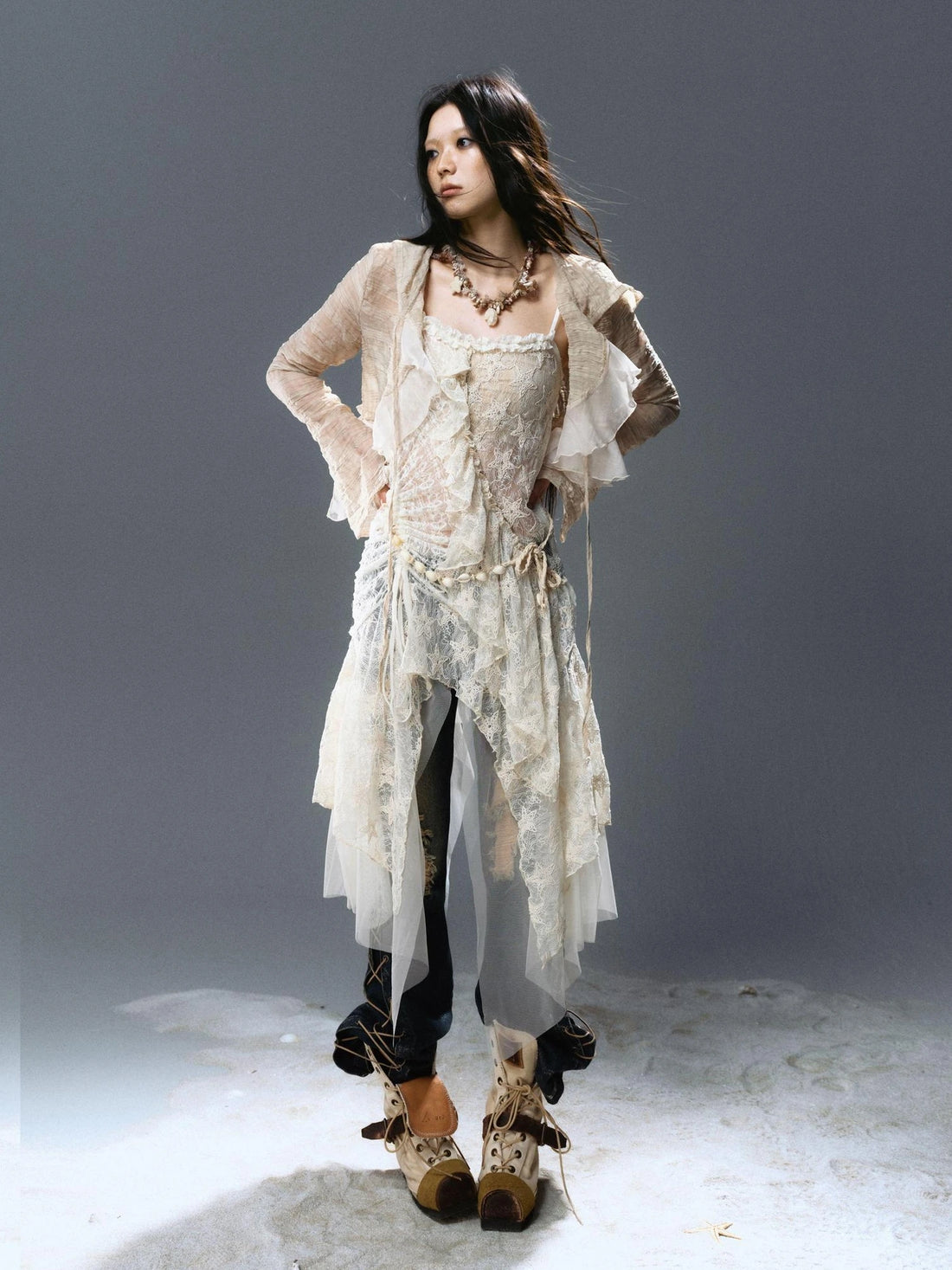Chinese Clothing Cest Nous Update Checked Chiffon Hooded Cardigan