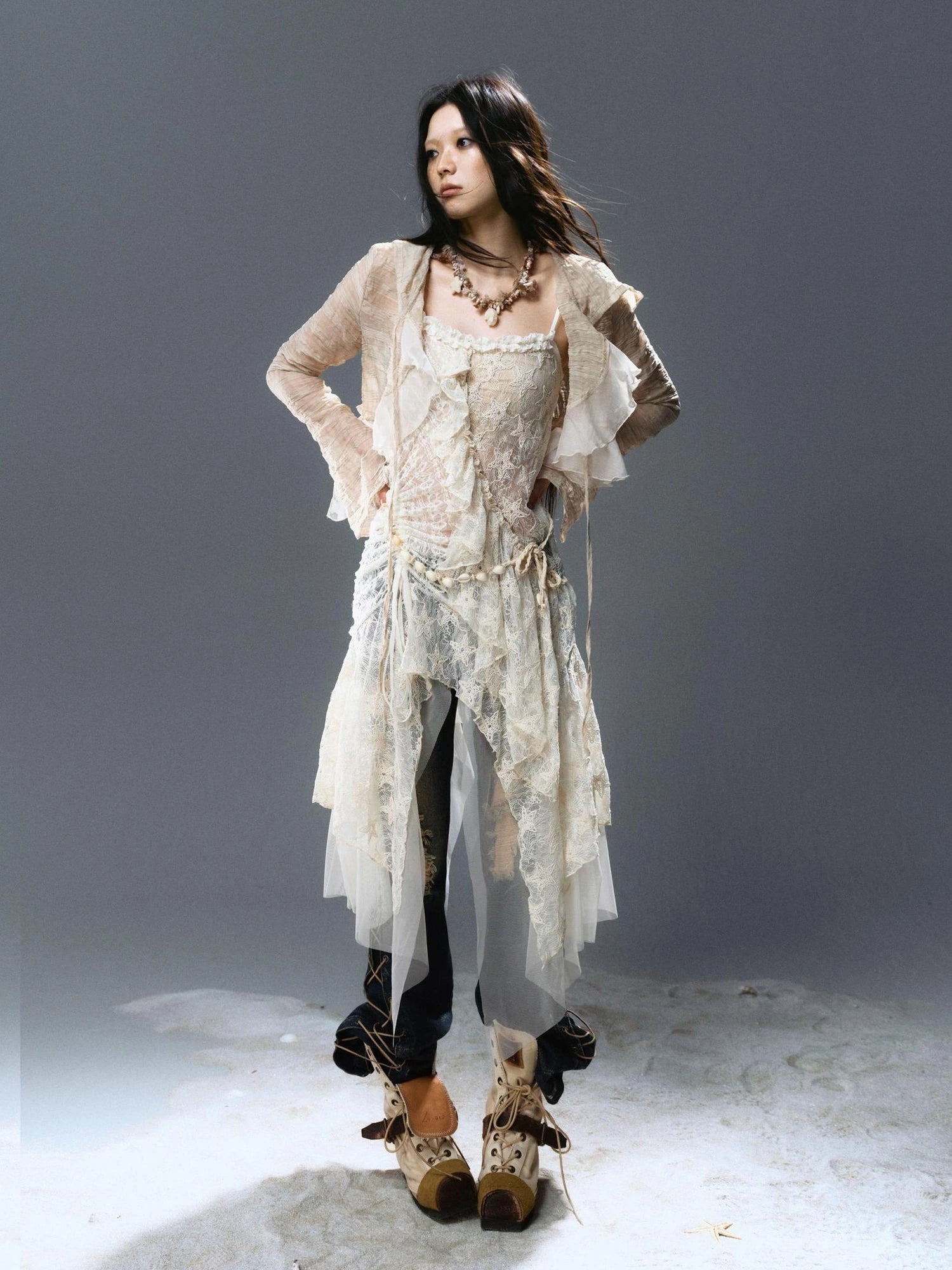 Chinese Clothing Cest Nous Update Checked Chiffon Hooded Cardigan