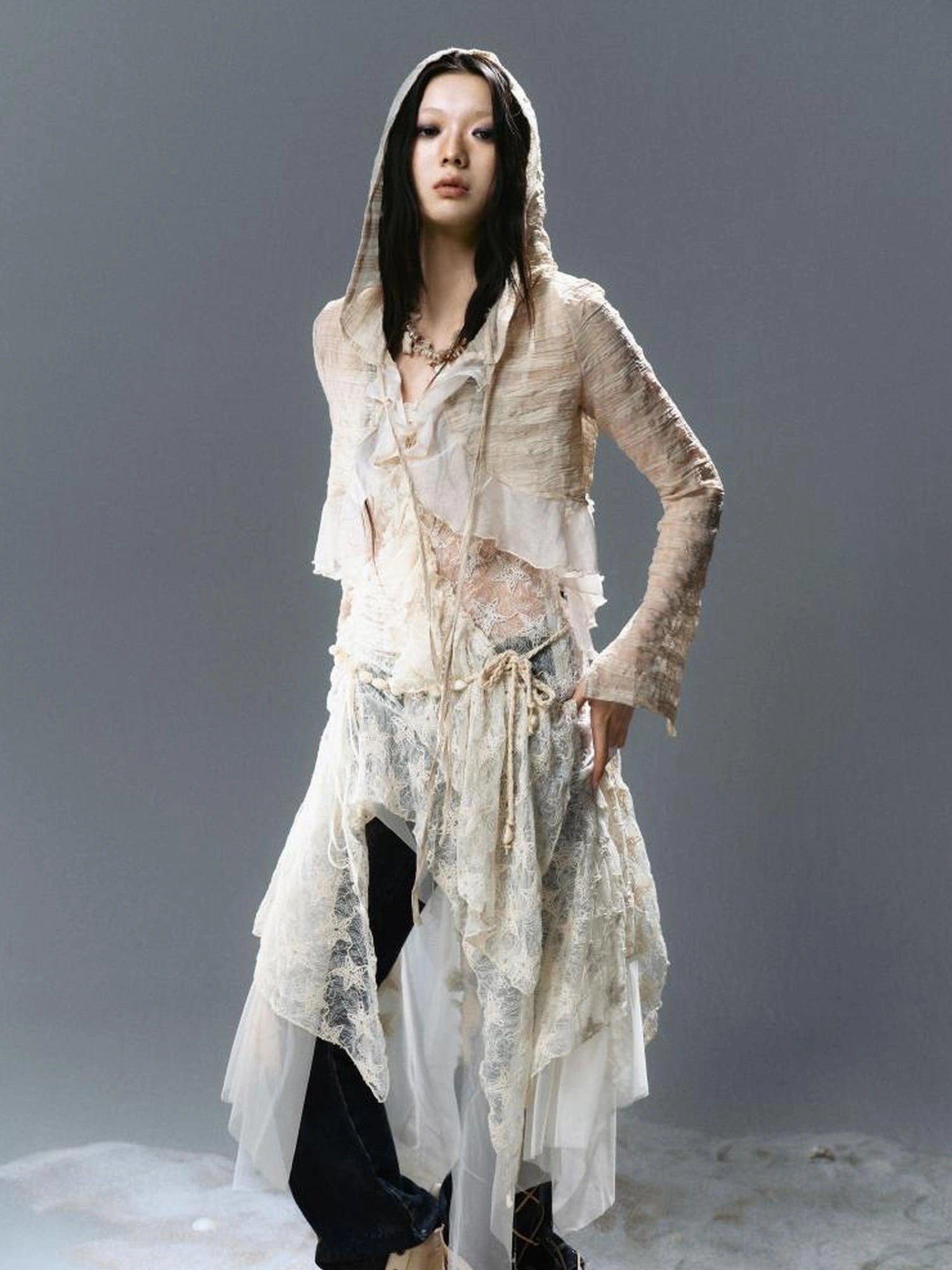 Chinese Clothing Cest Nous Update Checked Chiffon Hooded Cardigan