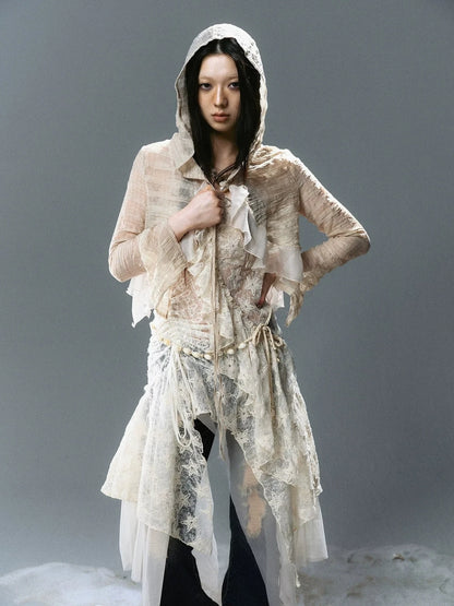 Chinese Clothing Cest Nous Update Checked Chiffon Hooded Cardigan