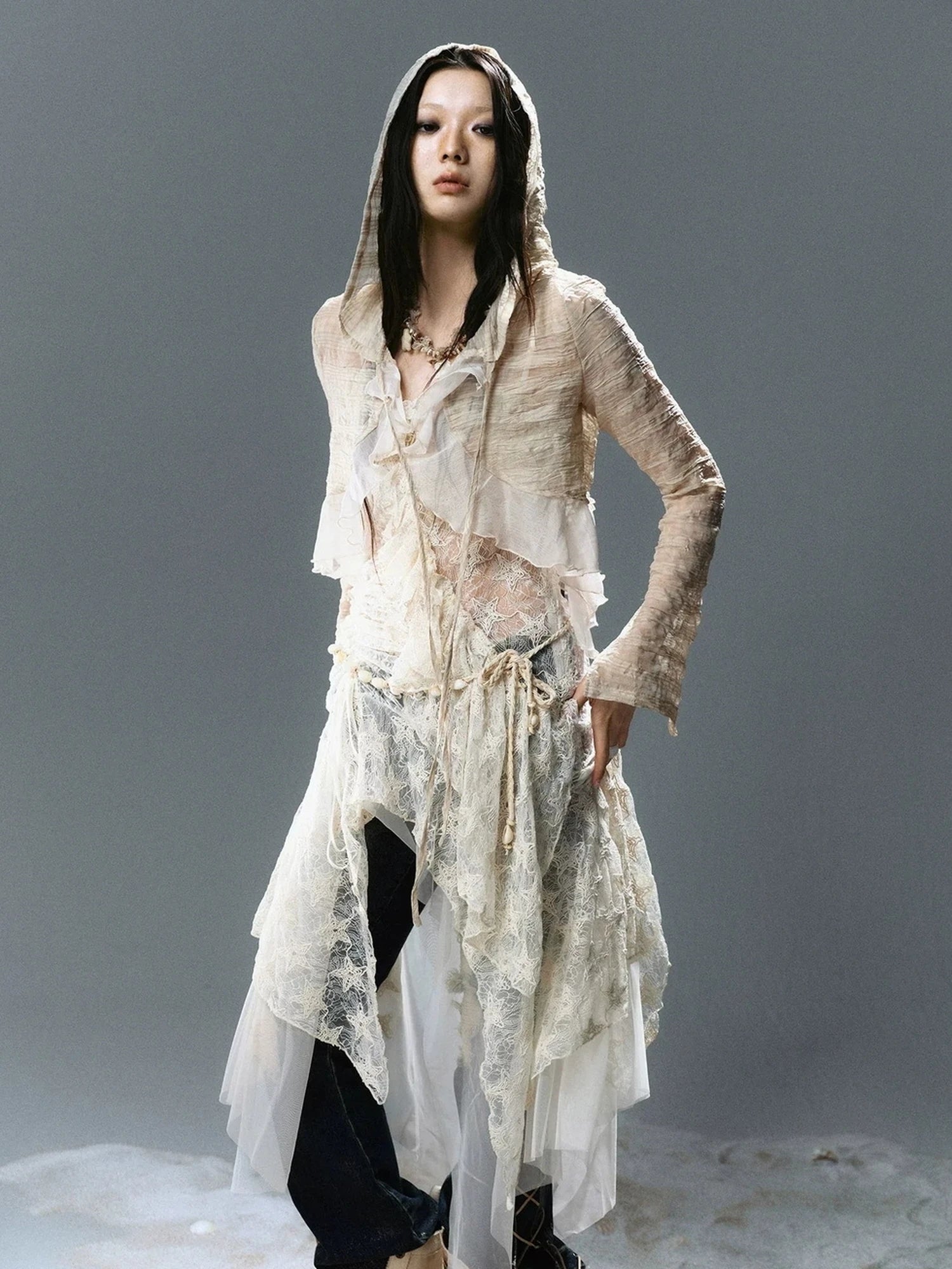 Chinese Clothing Cest Nous Update Checked Chiffon Hooded Cardigan