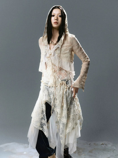 Chinese Clothing Cest Nous Update Checked Chiffon Hooded Cardigan