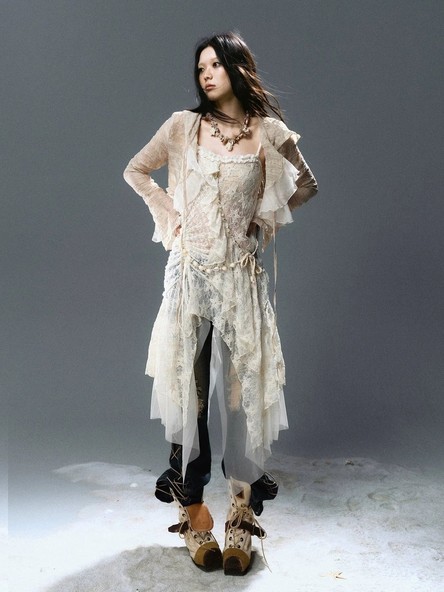 Chinese Clothing Cest Nous Update Checked Chiffon Hooded Cardigan