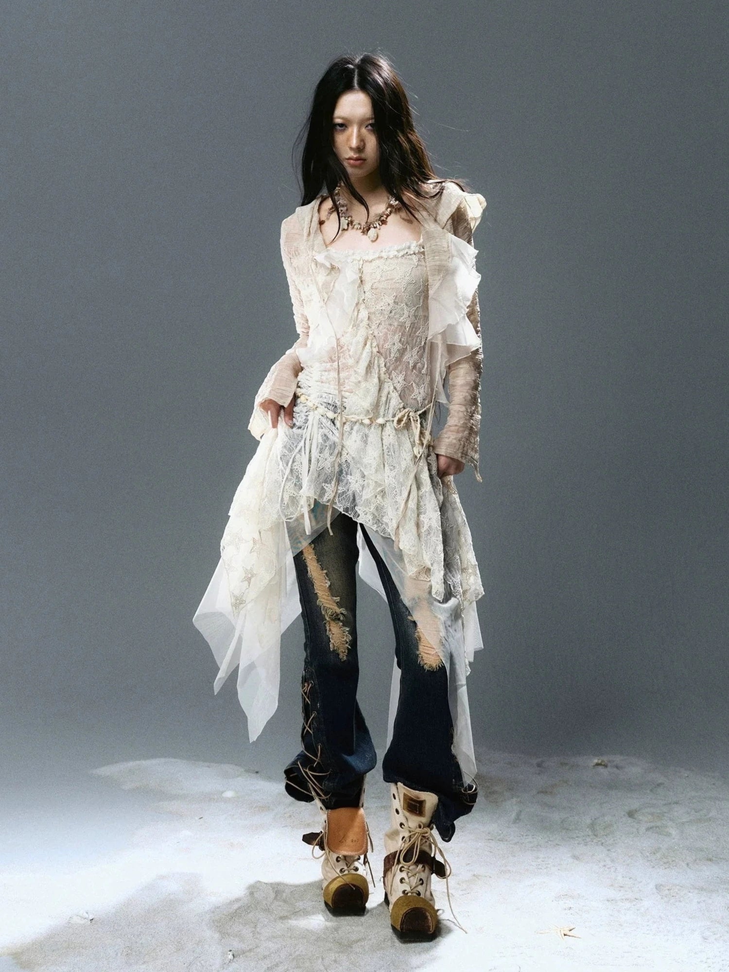 Chinese Clothing Cest Nous Update Checked Chiffon Hooded Cardigan