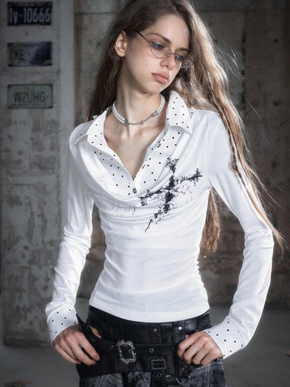 Chinese Clothing Cest Nous Update Checkered Ombre Drape Neck Blouse