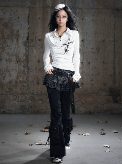 Chinese Clothing Cest Nous Update Checkered Ombre Drape Neck Blouse
