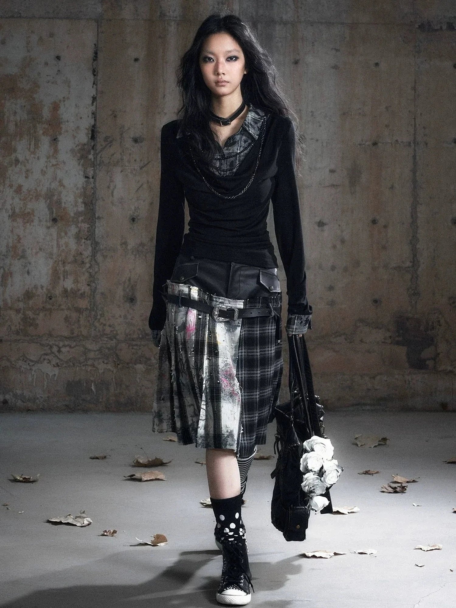 Chinese Clothing Cest Nous Update Checkered Ombre Drape Neck Blouse
