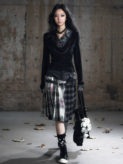 Chinese Clothing Cest Nous Update Checkered Ombre Drape Neck Blouse