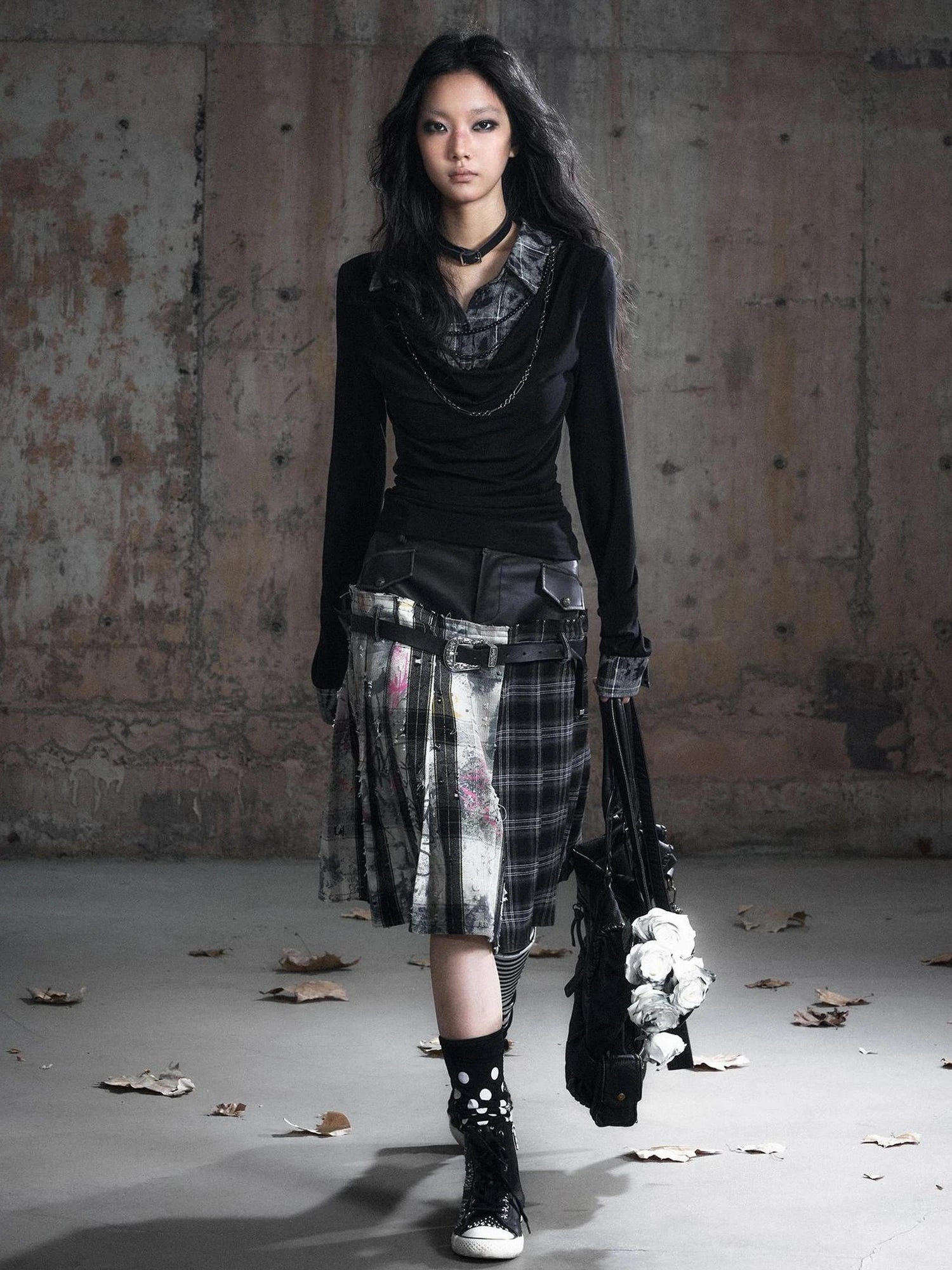 Chinese Clothing Cest Nous Update Checkered Ombre Drape Neck Blouse