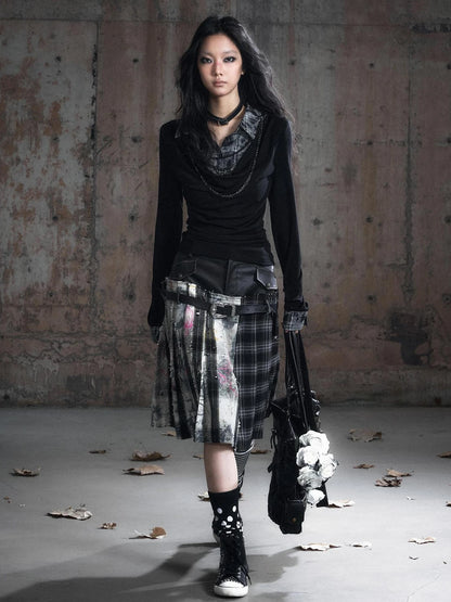 Chinese Clothing Cest Nous Update Checkered Ombre Drape Neck Blouse