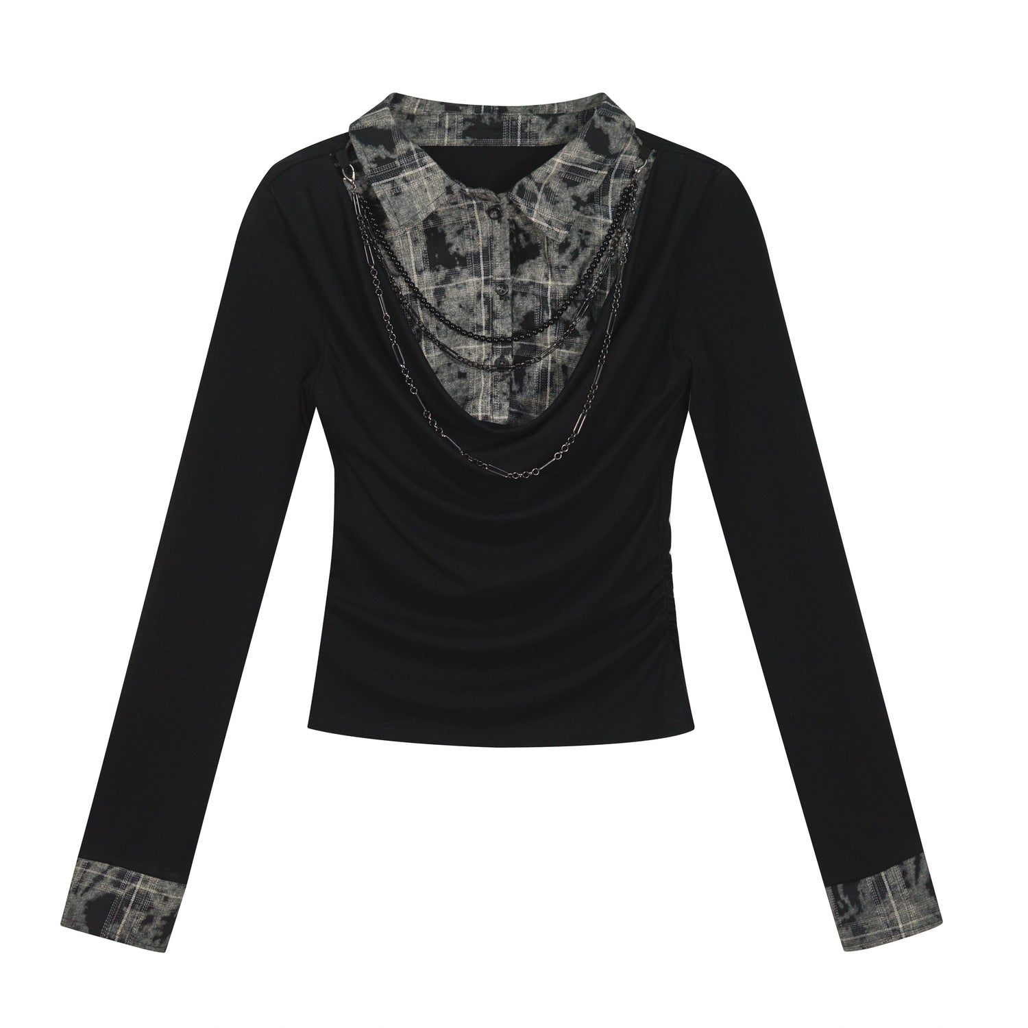 Chinese Clothing Cest Nous Update Checkered Ombre Drape Neck Blouse MISSTT