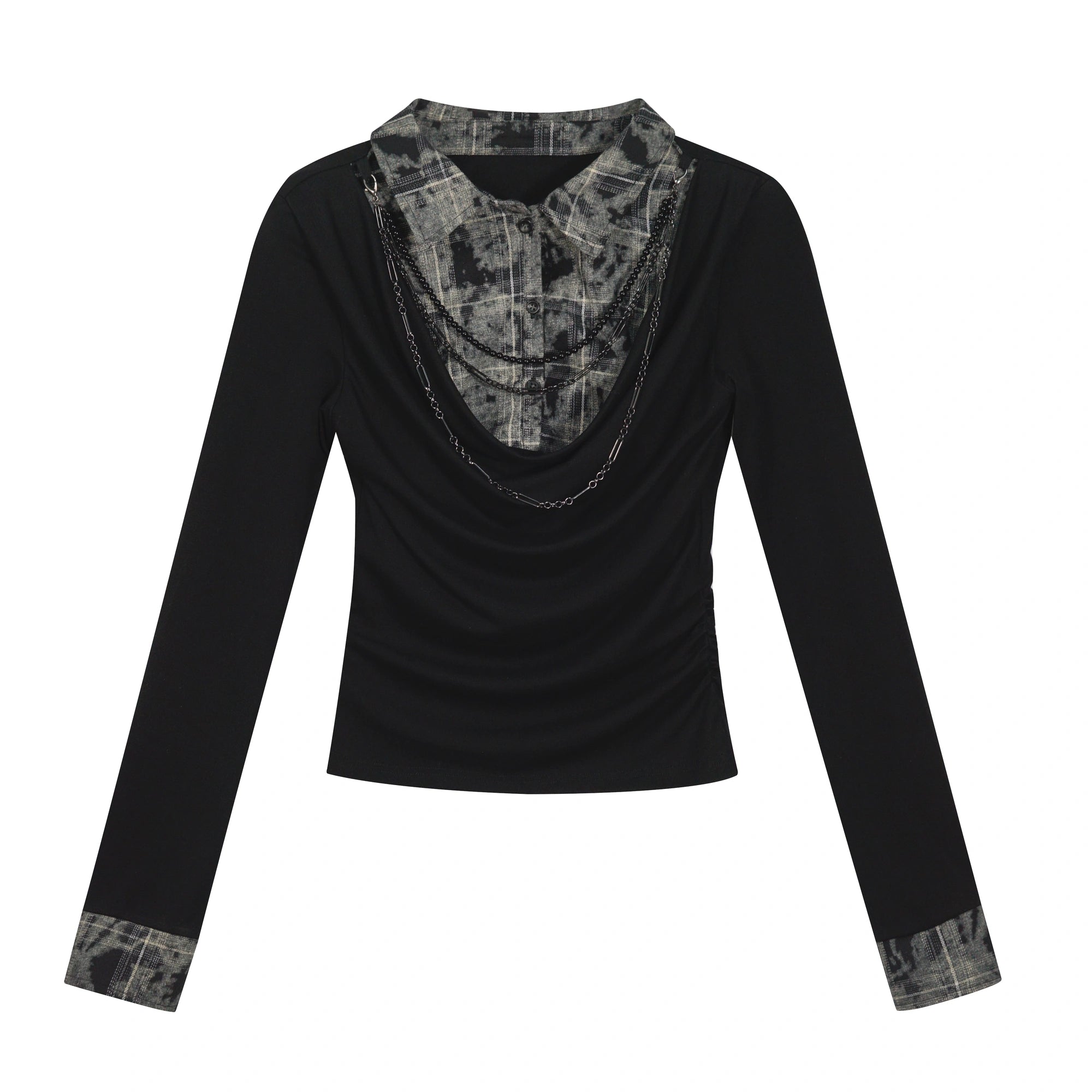 Chinese Clothing Cest Nous Update Checkered Ombre Drape Neck Blouse MISSTT
