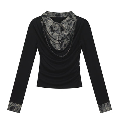 Chinese Clothing Cest Nous Update Checkered Ombre Drape Neck Blouse MISSTT