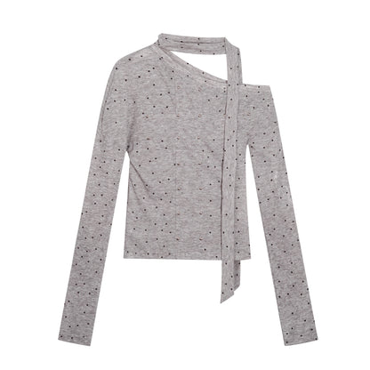 Chinese Clothing Cest Nous Update Cross Print Off Shoulder Knit Top MISSTT