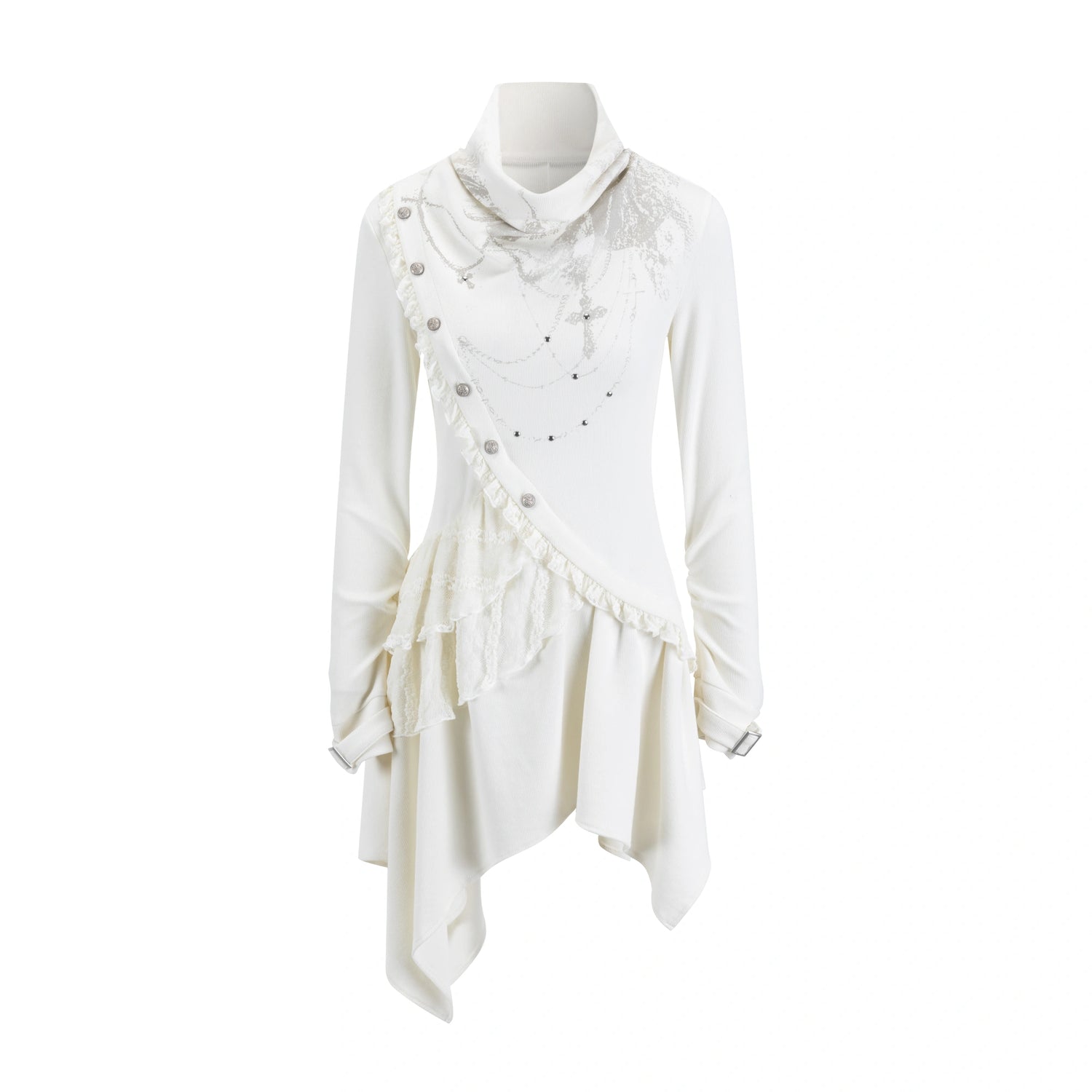 Chinese Clothing Cest Nous Update Deconstructed Collar Asymmetric Hem Lace Trimmed Dress MISSTT